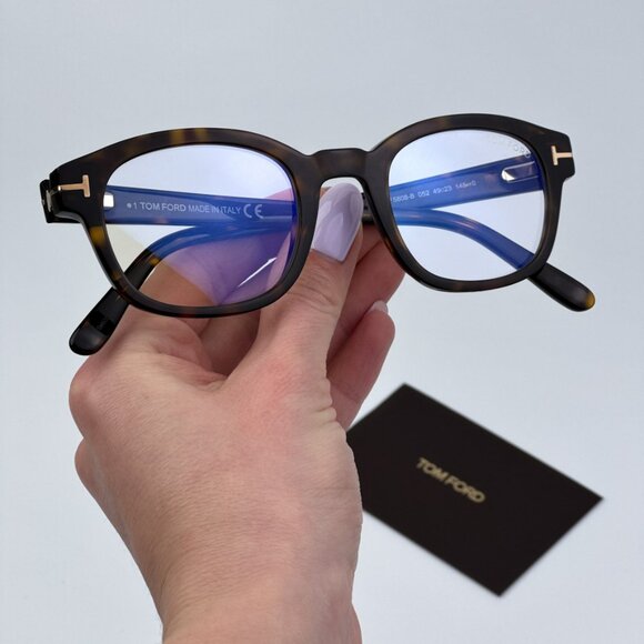 Tom Ford Men BRAND NEW Eyeglasses Havana Blue Light Block Square FT5808 052